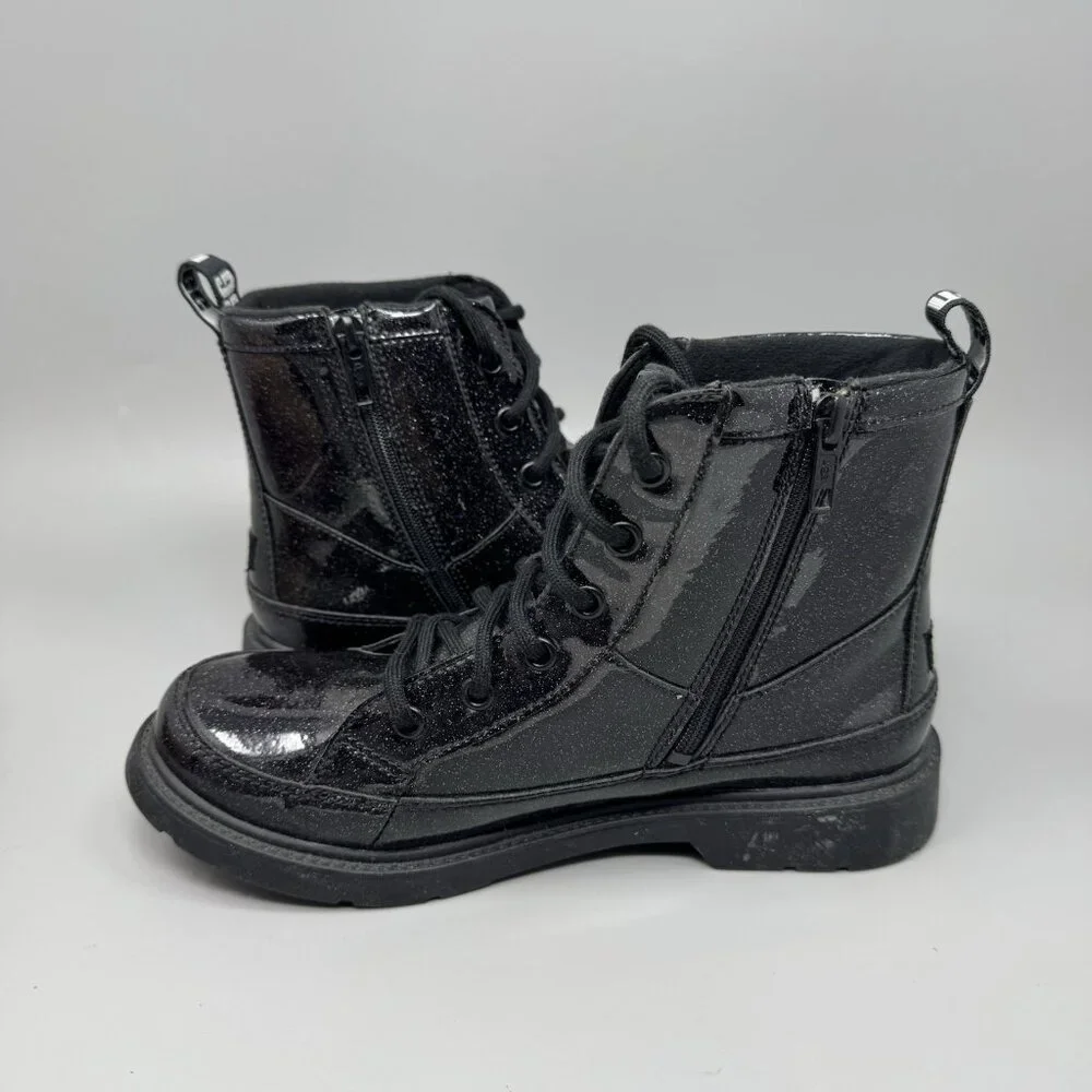 UGG Robley Youth Girls Black Glitter Zipper Lace Up Boots 1116377K Size 6